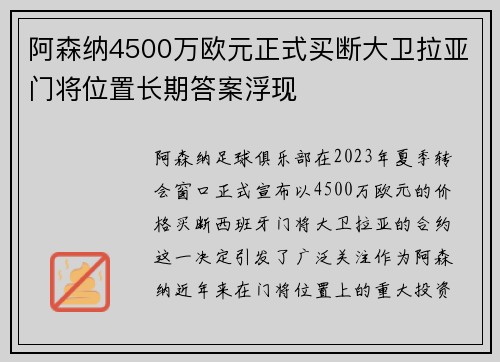 阿森纳4500万欧元正式买断大卫拉亚门将位置长期答案浮现 阿森纳4500万欧元正式买断大卫拉亚门将位置长期答案浮现